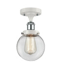 916-1C-WPC-G202-6 1-Light 6" White and Polished Chrome Semi-Flush Mount - Clear Beacon Glass - LED Bulb - Dimmensions: 6 x 6 x 11 - Sloped Ceiling Compatible: No