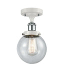 916-1C-WPC-G204-6 1-Light 6" White and Polished Chrome Semi-Flush Mount - Seedy Beacon Glass - LED Bulb - Dimmensions: 6 x 6 x 11 - Sloped Ceiling Compatible: No