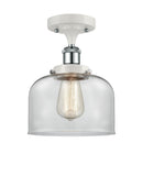 916-1C-WPC-G72 1-Light 8" White and Polished Chrome Semi-Flush Mount - Clear Large Bell Glass - LED Bulb - Dimmensions: 8 x 8 x 13 - Sloped Ceiling Compatible: No