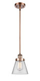 Stem Hung 6" Antique Copper Mini Pendant - Clear Small Cone Glass LED