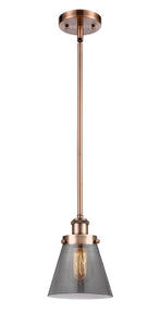 Stem Hung 6" Antique Copper Mini Pendant - Plated Smoke Small Cone Glass LED