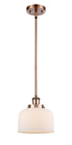 Stem Hung 8" Antique Copper Mini Pendant - Matte White Cased Large Bell Glass LED