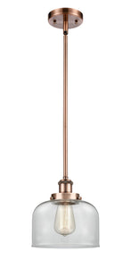 Stem Hung 8" Antique Copper Mini Pendant - Clear Large Bell Glass LED