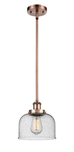 Stem Hung 8" Antique Copper Mini Pendant - Seedy Large Bell Glass LED