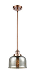 Stem Hung 8" Antique Copper Mini Pendant - Silver Plated Mercury Large Bell Glass LED