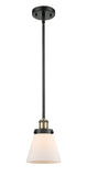 916-1S-BAB-G61 Stem Hung 6" Black Antique Brass Mini Pendant - Matte White Cased Small Cone Glass - LED Bulb - Dimmensions: 6 x 6 x 9<br>Minimum Height : 17.75<br>Maximum Height : 41.75 - Sloped Ceiling Compatible: Yes