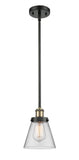 916-1S-BAB-G62 Stem Hung 6" Black Antique Brass Mini Pendant - Clear Small Cone Glass - LED Bulb - Dimmensions: 6 x 6 x 9<br>Minimum Height : 17.75<br>Maximum Height : 41.75 - Sloped Ceiling Compatible: Yes