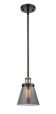 916-1S-BAB-G63 Stem Hung 6" Black Antique Brass Mini Pendant - Plated Smoke Small Cone Glass - LED Bulb - Dimmensions: 6 x 6 x 9<br>Minimum Height : 17.75<br>Maximum Height : 41.75 - Sloped Ceiling Compatible: Yes