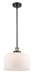 916-1S-BAB-G71-L Stem Hung 8" Black Antique Brass Mini Pendant - Matte White Cased X-Large Bell Glass - LED Bulb - Dimmensions: 8 x 8 x 10<br>Minimum Height : 18.75<br>Maximum Height : 42.75 - Sloped Ceiling Compatible: Yes