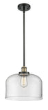916-1S-BAB-G72-L Stem Hung 8" Black Antique Brass Mini Pendant - Clear X-Large Bell Glass - LED Bulb - Dimmensions: 8 x 8 x 10<br>Minimum Height : 18.75<br>Maximum Height : 42.75 - Sloped Ceiling Compatible: Yes