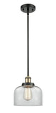 916-1S-BAB-G72 Stem Hung 8" Black Antique Brass Mini Pendant - Clear Large Bell Glass - LED Bulb - Dimmensions: 8 x 8 x 10<br>Minimum Height : 18.75<br>Maximum Height : 42.75 - Sloped Ceiling Compatible: Yes