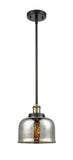 916-1S-BAB-G78 Stem Hung 8" Black Antique Brass Mini Pendant - Silver Plated Mercury Large Bell Glass - LED Bulb - Dimmensions: 8 x 8 x 10<br>Minimum Height : 18.75<br>Maximum Height : 42.75 - Sloped Ceiling Compatible: Yes