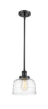 Stem Hung 8" Matte Black Mini Pendant - Clear Deco Swirl Large Bell Glass - LED Bulb Included