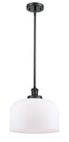 Stem Hung 8" Matte Black Mini Pendant - Matte White Cased X-Large Bell Glass - Choice of Finish And Incandesent Or LED Bulbs