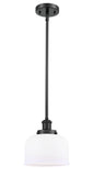 Stem Hung 8" Matte Black Mini Pendant - Matte White Cased Large Bell Glass - Choice of Finish And Incandesent Or LED Bulbs