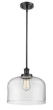 Stem Hung 8" Matte Black Mini Pendant - Clear X-Large Bell Glass - Choice of Finish And Incandesent Or LED Bulbs