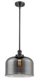 Stem Hung 8" Bell Mini Pendant - Bell-Urn Plated Smoke Glass - Choice of Finish And Incandesent Or LED Bulbs
