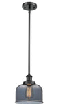 Stem Hung 8" Matte Black Mini Pendant - Plated Smoke Large Bell Glass - Choice of Finish And Incandesent Or LED Bulbs