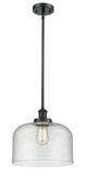 Stem Hung 8" Matte Black Mini Pendant - Seedy X-Large Bell Glass - Choice of Finish And Incandesent Or LED Bulbs