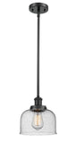 Stem Hung 8" Matte Black Mini Pendant - Seedy Large Bell Glass - Choice of Finish And Incandesent Or LED Bulbs