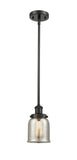 916-1S-OB-G58 Stem Hung 5" Oil Rubbed Bronze Mini Pendant - Silver Plated Mercury Small Bell Glass - LED Bulb - Dimmensions: 5 x 5 x 10<br>Minimum Height : 17.75<br>Maximum Height : 41.75 - Sloped Ceiling Compatible: Yes