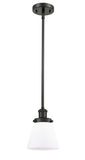 916-1S-OB-G61 Stem Hung 6" Oil Rubbed Bronze Mini Pendant - Matte White Cased Small Cone Glass - LED Bulb - Dimmensions: 6 x 6 x 9<br>Minimum Height : 17.75<br>Maximum Height : 41.75 - Sloped Ceiling Compatible: Yes