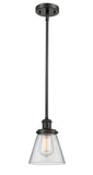 916-1S-OB-G62 Stem Hung 6" Oil Rubbed Bronze Mini Pendant - Clear Small Cone Glass - LED Bulb - Dimmensions: 6 x 6 x 9<br>Minimum Height : 17.75<br>Maximum Height : 41.75 - Sloped Ceiling Compatible: Yes