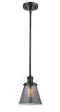 916-1S-OB-G63 Stem Hung 6" Oil Rubbed Bronze Mini Pendant - Plated Smoke Small Cone Glass - LED Bulb - Dimmensions: 6 x 6 x 9<br>Minimum Height : 17.75<br>Maximum Height : 41.75 - Sloped Ceiling Compatible: Yes