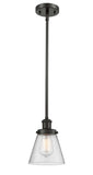 916-1S-OB-G64 Stem Hung 6" Oil Rubbed Bronze Mini Pendant - Seedy Small Cone Glass - LED Bulb - Dimmensions: 6 x 6 x 9<br>Minimum Height : 17.75<br>Maximum Height : 41.75 - Sloped Ceiling Compatible: Yes