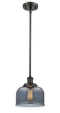 916-1S-OB-G73 Stem Hung 8" Oil Rubbed Bronze Mini Pendant - Plated Smoke Large Bell Glass - LED Bulb - Dimmensions: 8 x 8 x 10<br>Minimum Height : 18.75<br>Maximum Height : 42.75 - Sloped Ceiling Compatible: Yes
