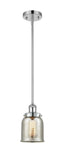 916-1S-PC-G58 Stem Hung 5" Polished Chrome Mini Pendant - Silver Plated Mercury Small Bell Glass - LED Bulb - Dimmensions: 5 x 5 x 10<br>Minimum Height : 17.75<br>Maximum Height : 41.75 - Sloped Ceiling Compatible: Yes