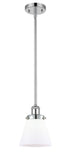 916-1S-PC-G61 Stem Hung 6" Polished Chrome Mini Pendant - Matte White Cased Small Cone Glass - LED Bulb - Dimmensions: 6 x 6 x 9<br>Minimum Height : 17.75<br>Maximum Height : 41.75 - Sloped Ceiling Compatible: Yes