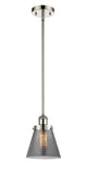 916-1S-PN-G63 Stem Hung 6" Polished Nickel Mini Pendant - Plated Smoke Small Cone Glass - LED Bulb - Dimmensions: 6 x 6 x 9<br>Minimum Height : 17.75<br>Maximum Height : 41.75 - Sloped Ceiling Compatible: Yes
