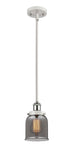 916-1S-WPC-G53 Stem Hung 5" White and Polished Chrome Mini Pendant - Plated Smoke Small Bell Glass - LED Bulb - Dimmensions: 5 x 5 x 10<br>Minimum Height : 17.75<br>Maximum Height : 41.75 - Sloped Ceiling Compatible: Yes