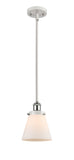 916-1S-WPC-G61 Stem Hung 6" White and Polished Chrome Mini Pendant - Matte White Cased Small Cone Glass - LED Bulb - Dimmensions: 6 x 6 x 9<br>Minimum Height : 17.75<br>Maximum Height : 41.75 - Sloped Ceiling Compatible: Yes