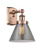 1-Light 8" Antique Copper Sconce - Plated Smoke Large Cone Glass LED