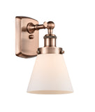 1-Light 6" Antique Copper Sconce - Matte White Cased Small Cone Glass LED