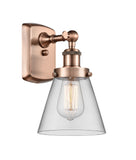 1-Light 6" Antique Copper Sconce - Clear Small Cone Glass LED