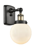 916-1W-BAB-G201-6 1-Light 6" Black Antique Brass Sconce - Matte White Cased Beacon Glass - LED Bulb - Dimmensions: 6 x 7.5 x 11 - Glass Up or Down: Yes