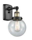 916-1W-BAB-G204-6 1-Light 6" Black Antique Brass Sconce - Seedy Beacon Glass - LED Bulb - Dimmensions: 6 x 7.5 x 11 - Glass Up or Down: Yes