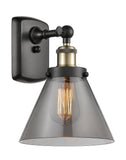 916-1W-BAB-G43 1-Light 8" Black Antique Brass Sconce - Plated Smoke Large Cone Glass - LED Bulb - Dimmensions: 8 x 9 x 13 - Glass Up or Down: Yes