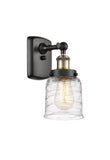 916-1W-BAB-G513 1-Light 5" Black Antique Brass Sconce - Clear Deco Swirl Small Bell Glass - LED Bulb - Dimmensions: 5 x 6.5 x 12 - Glass Up or Down: Yes