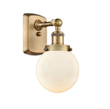 916-1W-BB-G201-6 1-Light 6" Brushed Brass Sconce - Matte White Cased Beacon Glass - LED Bulb - Dimmensions: 6 x 7.5 x 11 - Glass Up or Down: Yes