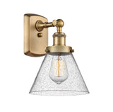 916-1W-BB-G44 1-Light 8" Brushed Brass Sconce - Seedy Large Cone Glass - LED Bulb - Dimmensions: 8 x 9 x 13 - Glass Up or Down: Yes