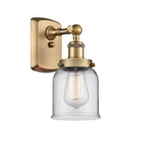 916-1W-BB-G52 1-Light 5" Brushed Brass Sconce - Clear Small Bell Glass - LED Bulb - Dimmensions: 5 x 6.5 x 12 - Glass Up or Down: Yes