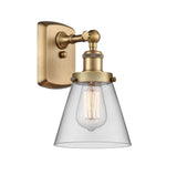 916-1W-BB-G62 1-Light 6" Brushed Brass Sconce - Clear Small Cone Glass - LED Bulb - Dimmensions: 6 x 7.5 x 11 - Glass Up or Down: Yes
