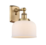 916-1W-BB-G71 1-Light 8" Brushed Brass Sconce - Matte White Cased Large Bell Glass - LED Bulb - Dimmensions: 8 x 9 x 13 - Glass Up or Down: Yes