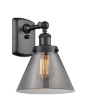 916-1W-BK-G43 1-Light 8" Matte Black Sconce - Plated Smoke Large Cone Glass - LED Bulb - Dimmensions: 8 x 9 x 13 - Glass Up or Down: Yes
