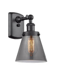 916-1W-BK-G63 1-Light 6" Matte Black Sconce - Plated Smoke Small Cone Glass - LED Bulb - Dimmensions: 6 x 7.5 x 11 - Glass Up or Down: Yes