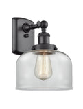 916-1W-BK-G72 1-Light 8" Matte Black Sconce - Clear Large Bell Glass - LED Bulb - Dimmensions: 8 x 9 x 13 - Glass Up or Down: Yes